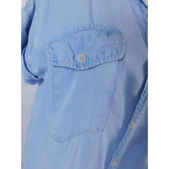 Thread Supply Shirt Womens Small Light Blue Tencel Button Front Short Sleeve - Picture 3 of 12